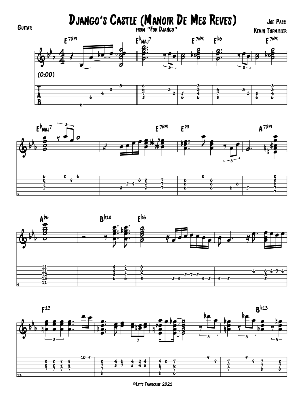 "Django's Castle" - Joe Pass (Jazz Guitar Transcription)