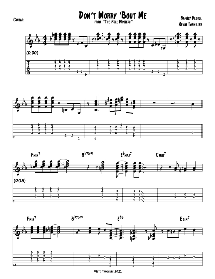 "Don't Worry 'Bout Me" - Barney Kessel (Jazz Guitar Transcription)