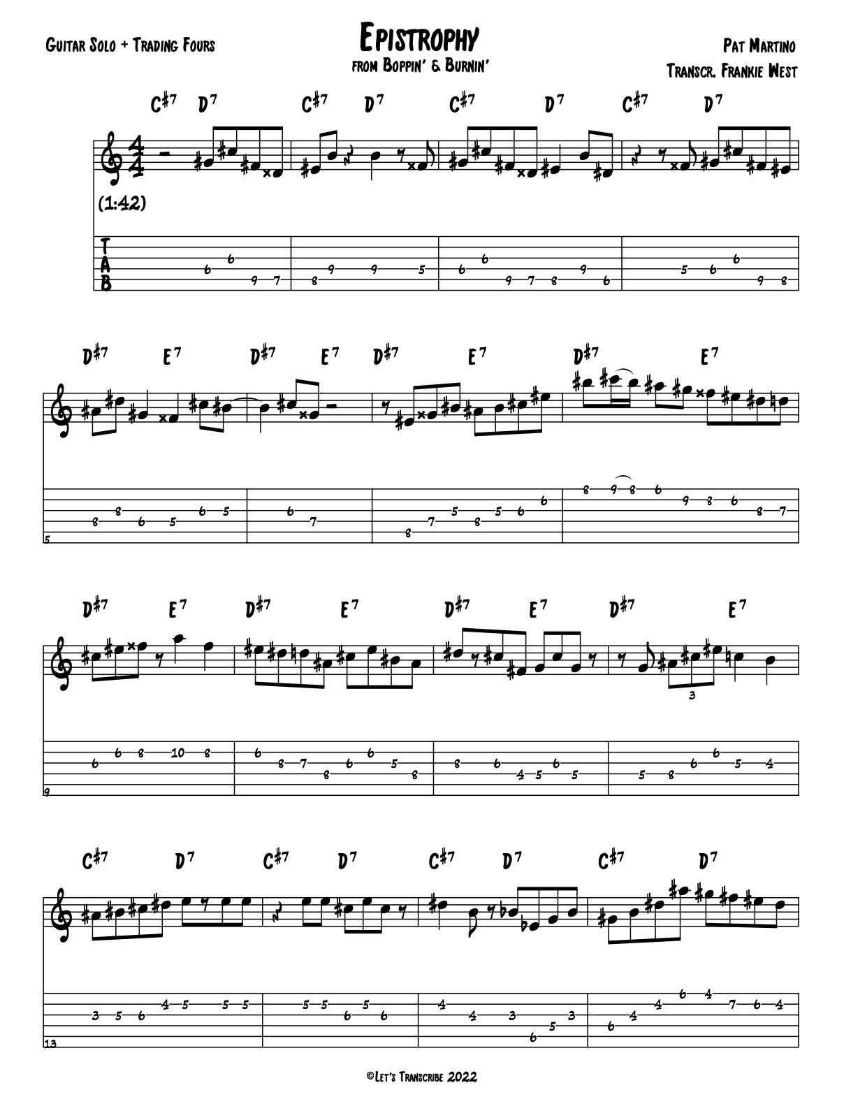 "Epistrophy" - Pat Martino (Jazz Guitar Transcription)