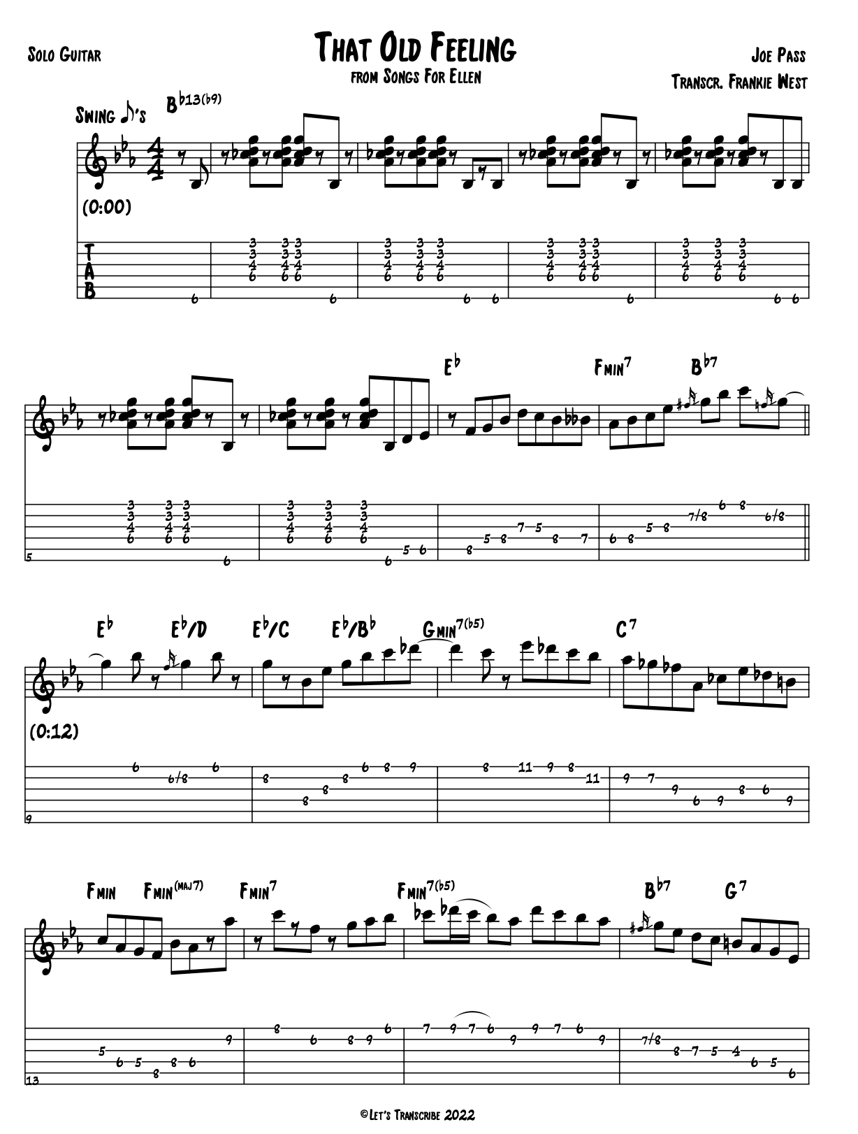 "That Old Feeling" - Joe Pass (Jazz Guitar Transcription)