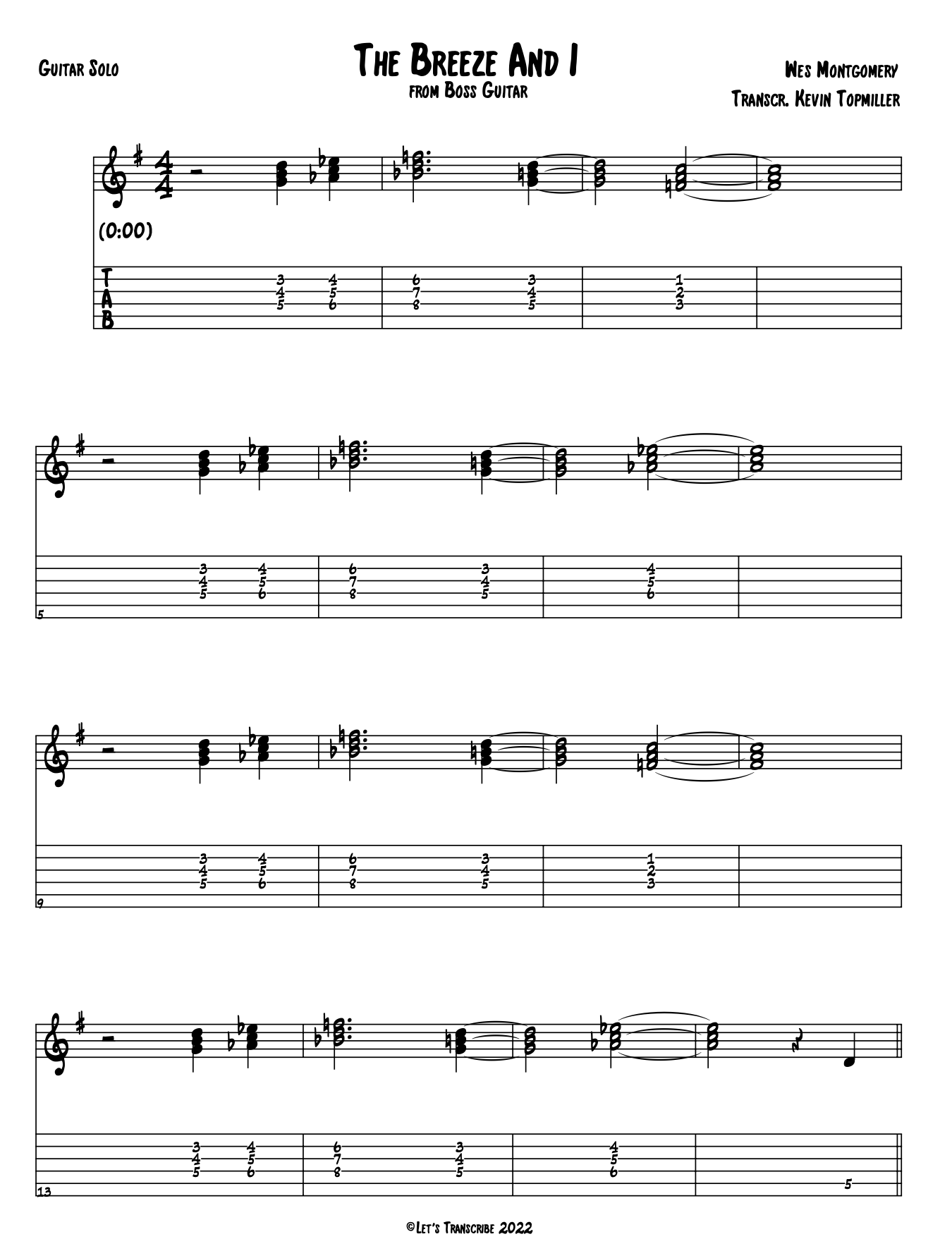 "The Breeze and I" - Wes Montgomery (Jazz Guitar Transcription)