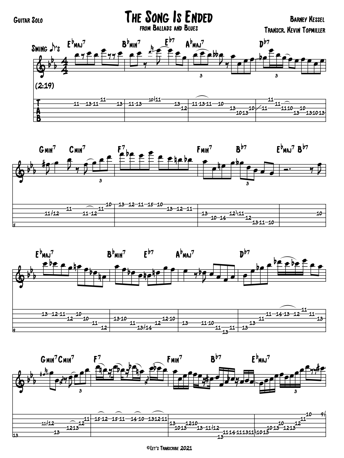 "The Song is Ended" - Barney Kessel (Jazz Guitar Transcription)