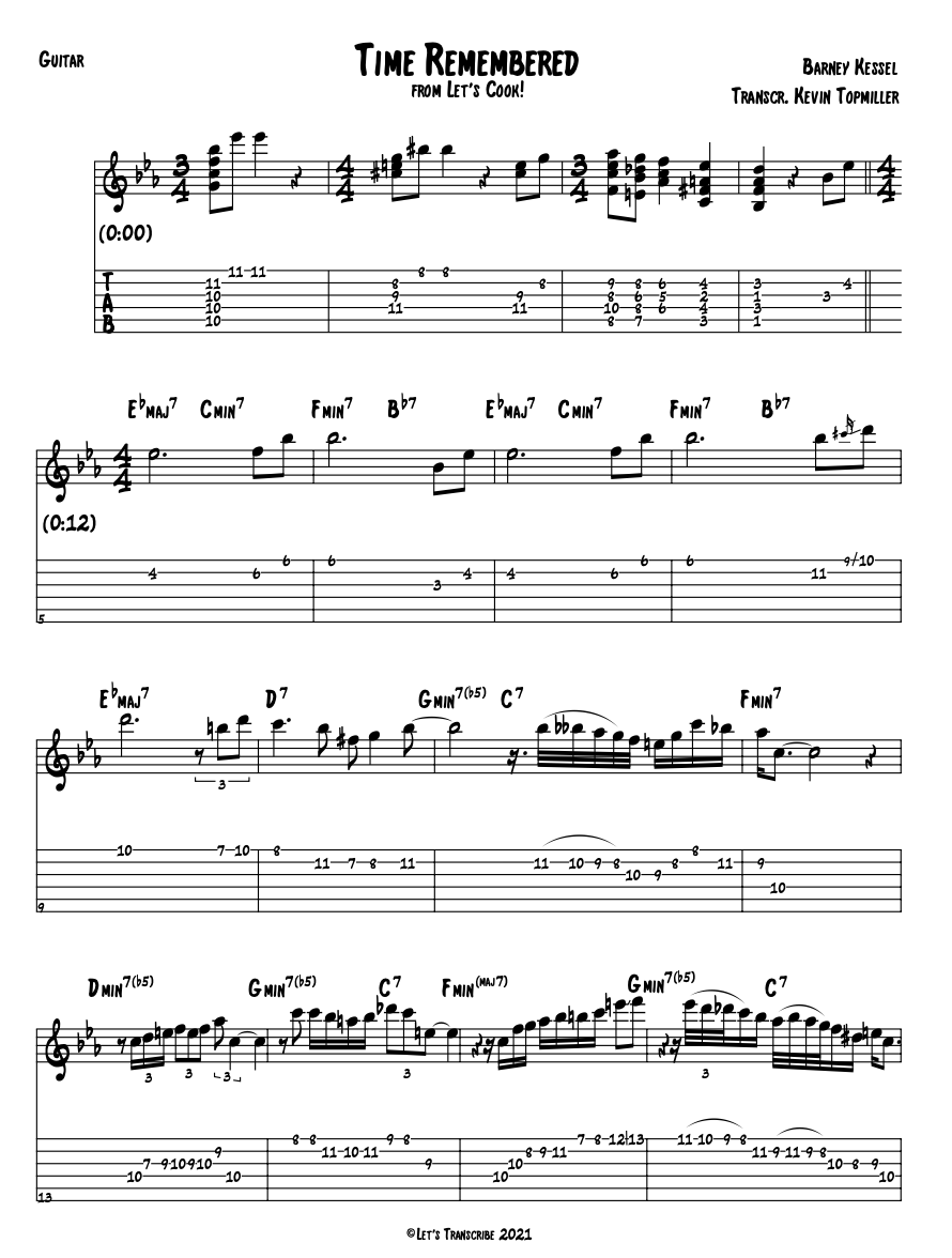 "Time Remembered (Vernon Duke) - Barney Kessel (Jazz Guitar Transcription)