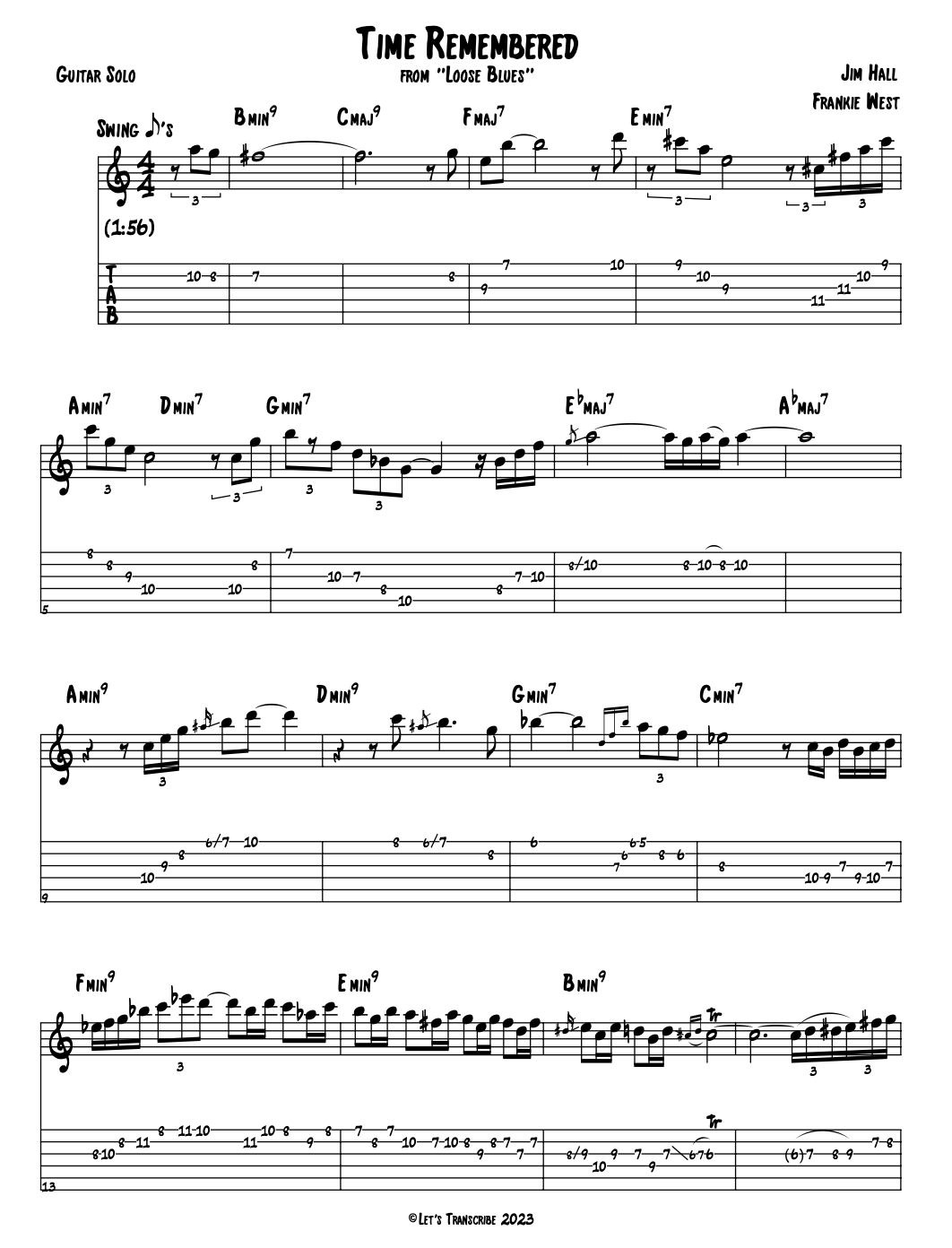 "Time Remembered" - Jim Hall (Jazz Guitar Transcription)