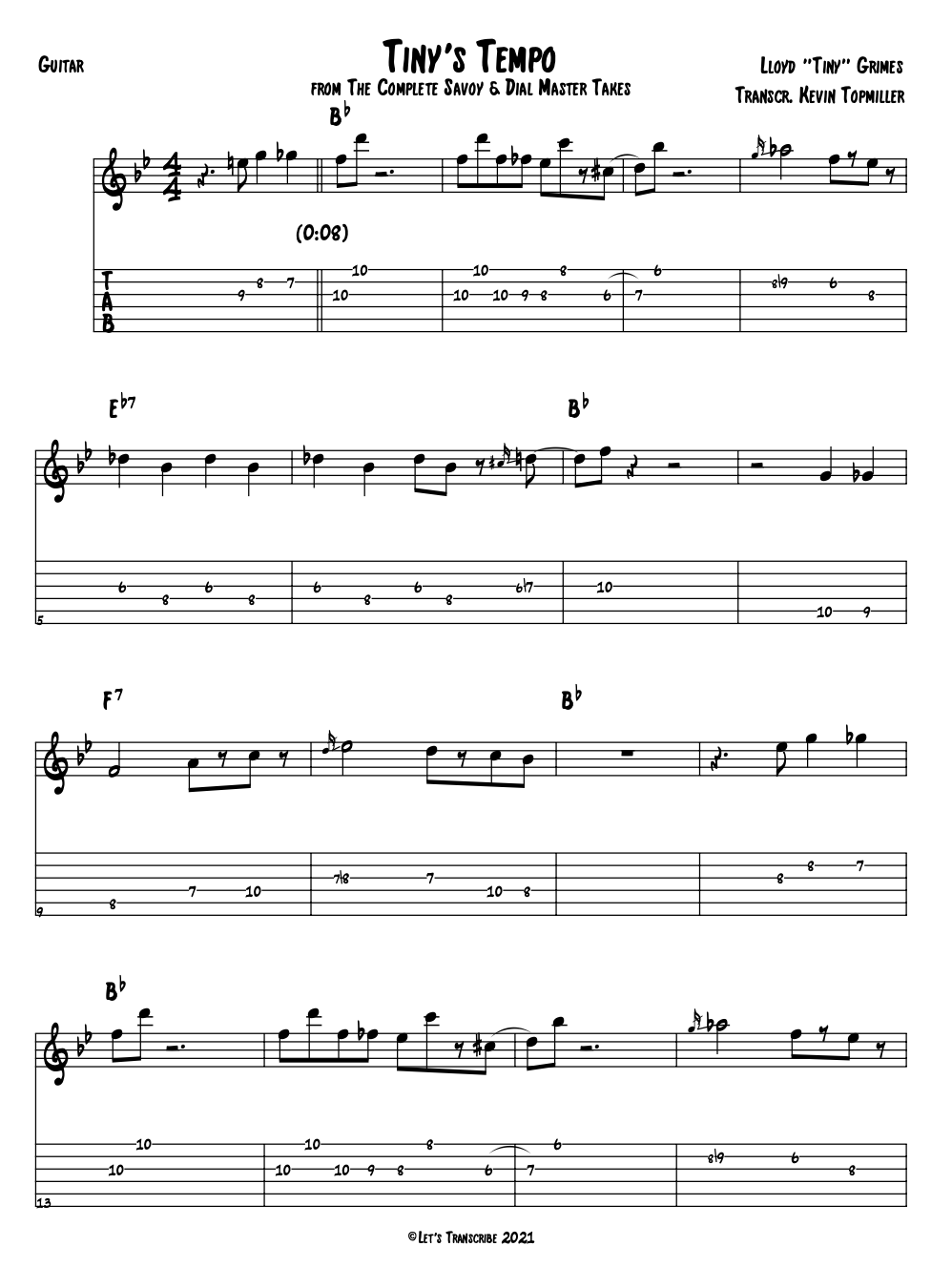 "Tiny's Tempo" - Lloyd "Tiny" Grimes (Jazz Guitar Transcription)