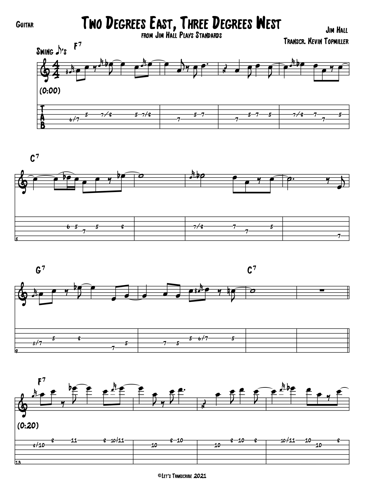 "Two Degrees East, Three Degrees West" - Jim Hall (Jazz Guitar Transcription)