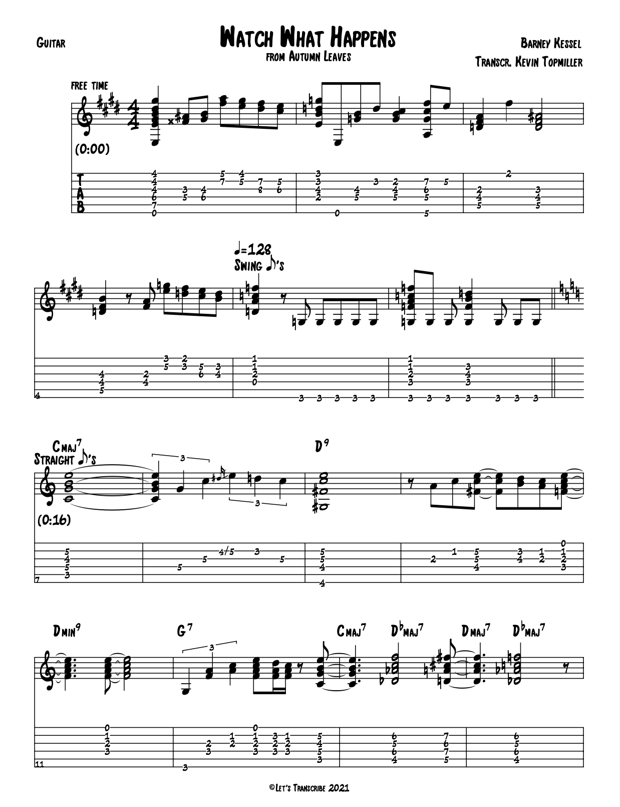 "Watch What Happens" - Barney Kessel (Jazz Guitar Transcription)