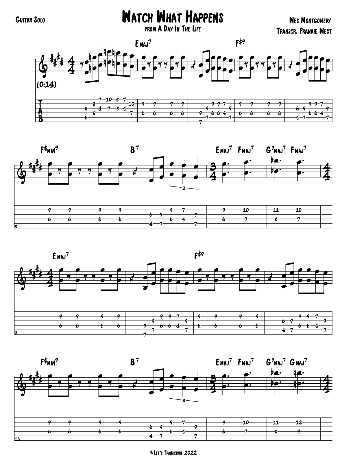 "Watch What Happens" - Wes Montgomery (Jazz Guitar Transcription)