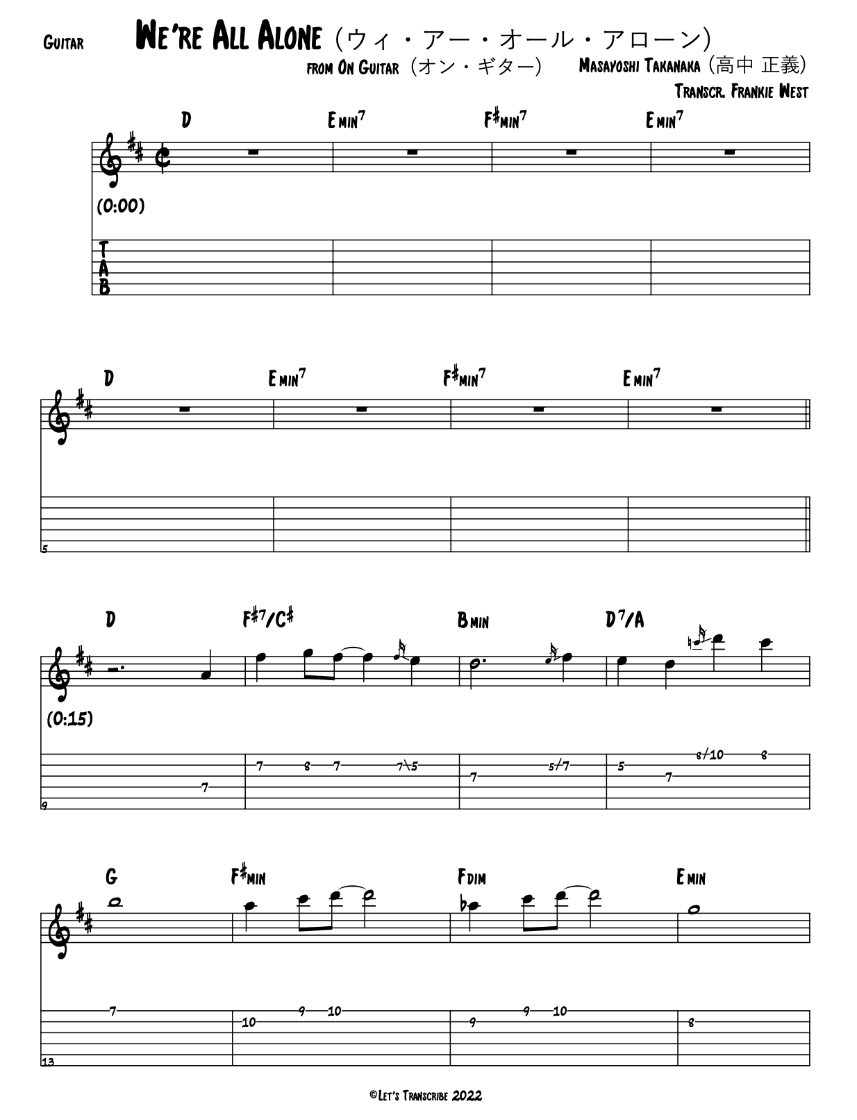 "We're All Alone" - Masayoshi Takanaka (Jazz Guitar Transcription)