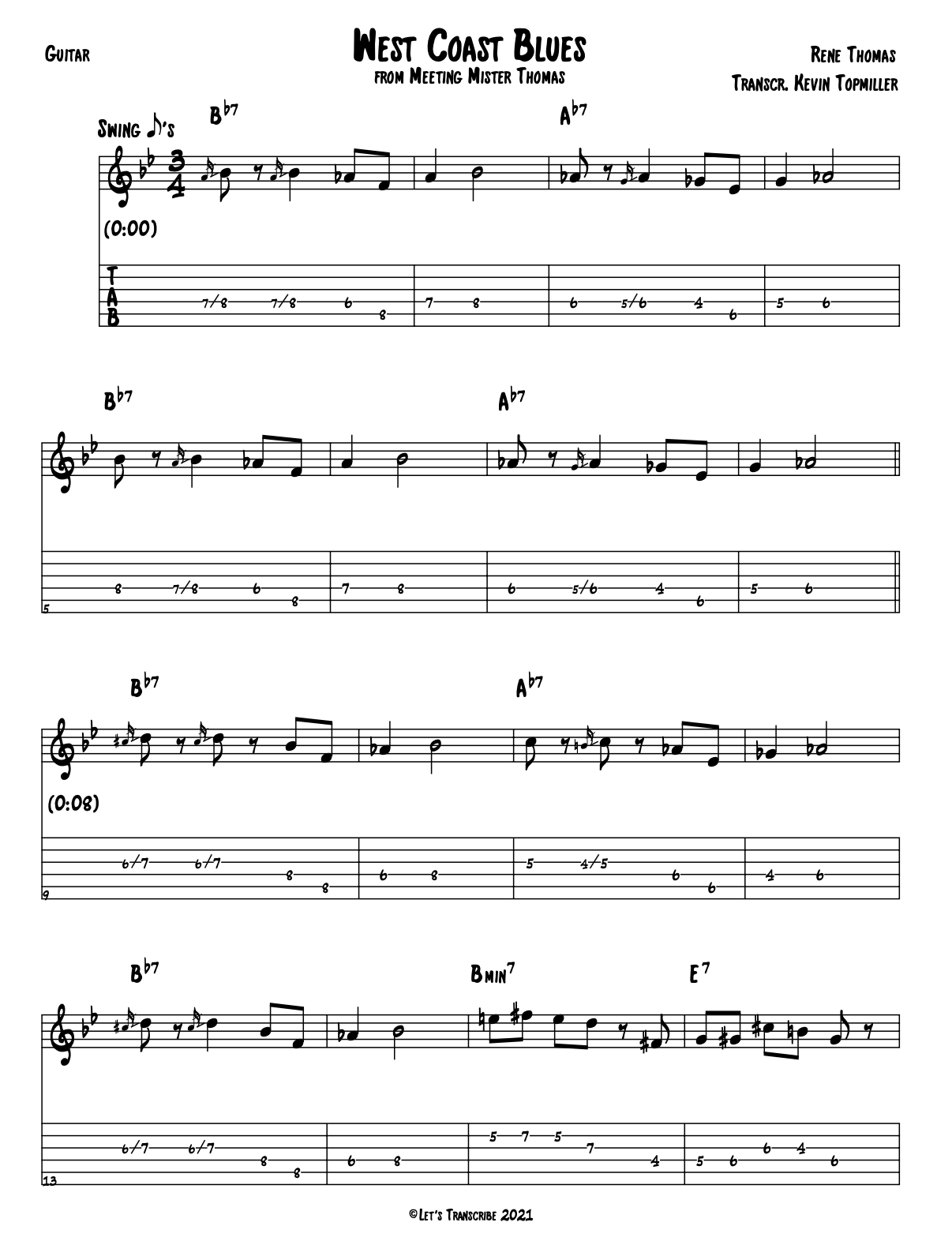 "West Coast Blues" - René Thomas (Jazz Guitar Transcription)