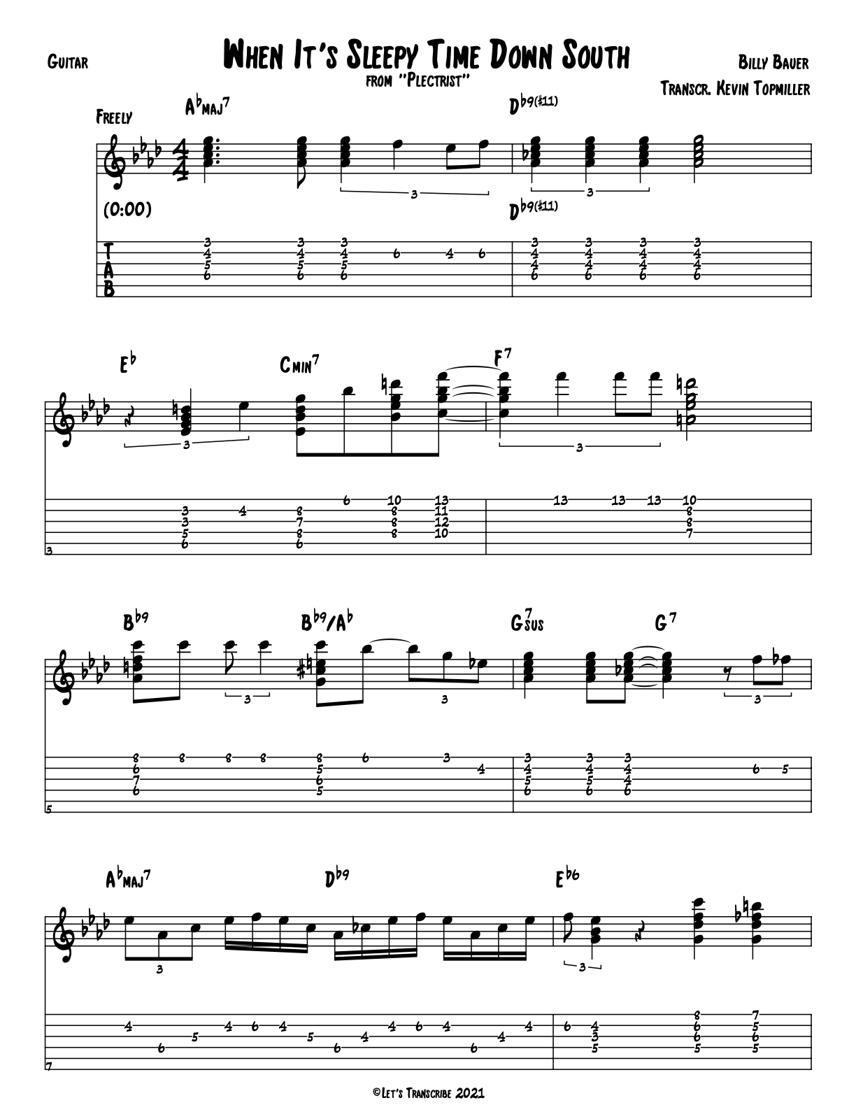 "When It's Sleepy Time Down South" - Billy Bauer (Jazz Guitar Transcription)
