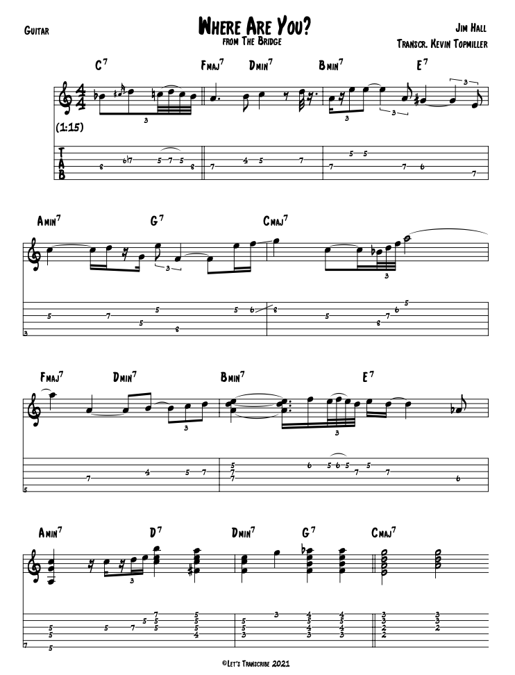 "Where Are You?" - Jim Hall (Jazz Guitar Transcription)