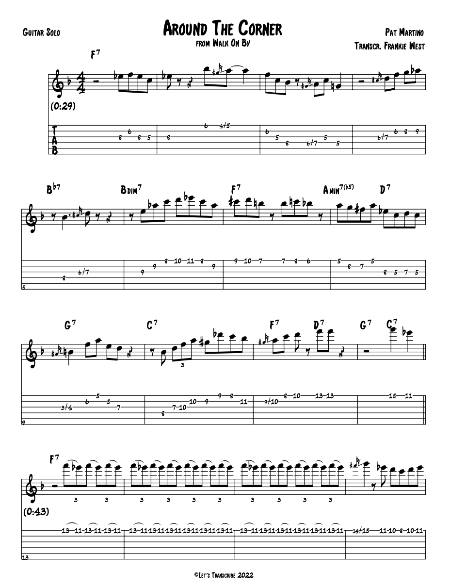 "Around the Corner" - Pat Martino (Jazz Guitar Transcription)