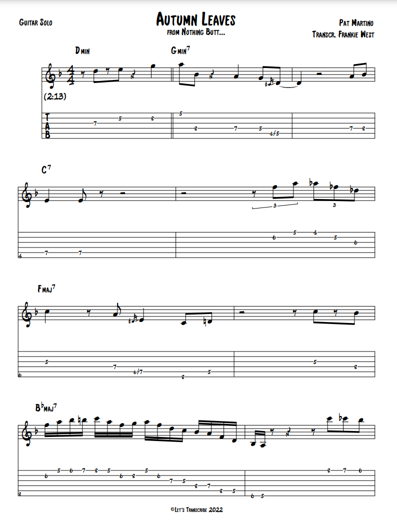 "Autumn Leaves" - Tal Farlow (Jazz Guitar Transcription)