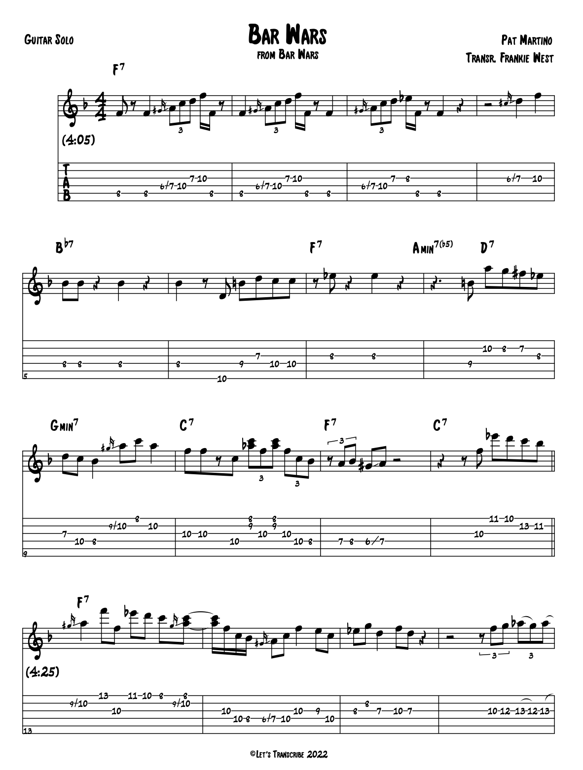 "Bar Wars" - Pat Martino (Jazz Guitar Transcription)