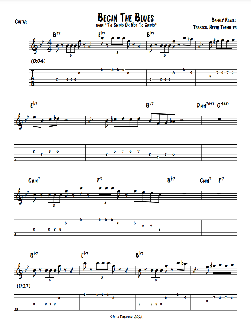 "Begin the Blues" - Barney Kessel (Jazz Guitar Transcription)
