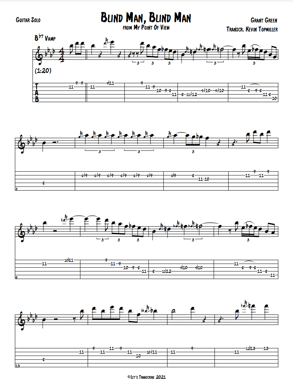 "Blind Man, Blind Man" - Grant Green (Jazz Guitar Transcription)