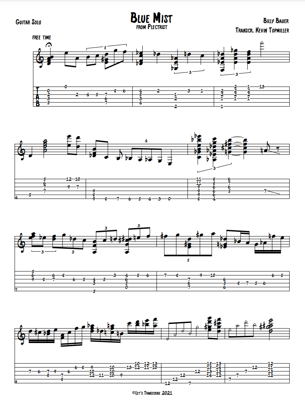 "Blue Mist" - Billy Bauer (Jazz Guitar Transcription)