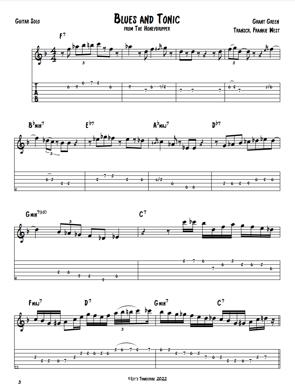 "Blues & Tonic" - Grant Green (Jazz Guitar Transcription)