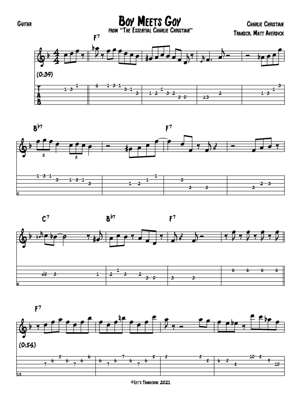 "Boy Meets Goy" - Charlie Christian (Jazz Guitar Transcription)