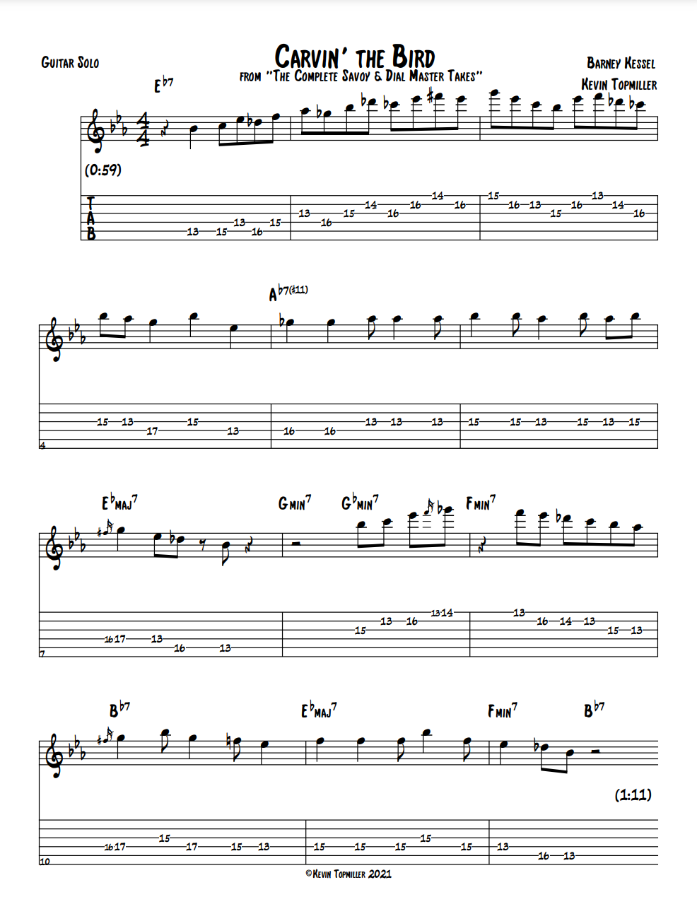 "Carvin' the Bird" - Barney Kessel (Jazz Guitar Transcription)