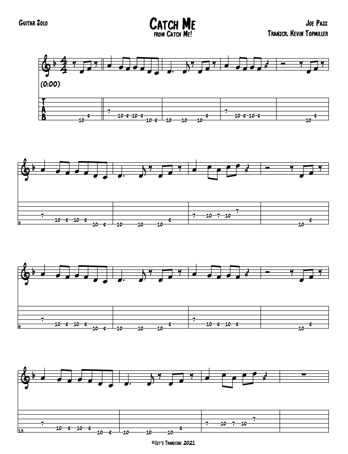 "Catch Me" - Joe Pass (Jazz Guitar Transcription)