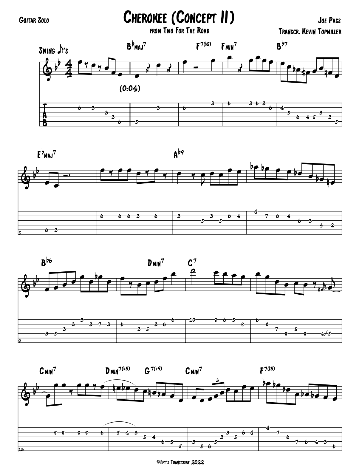 "Cherokee (Concept II)" - Joe Pass (Jazz Guitar Transcription)