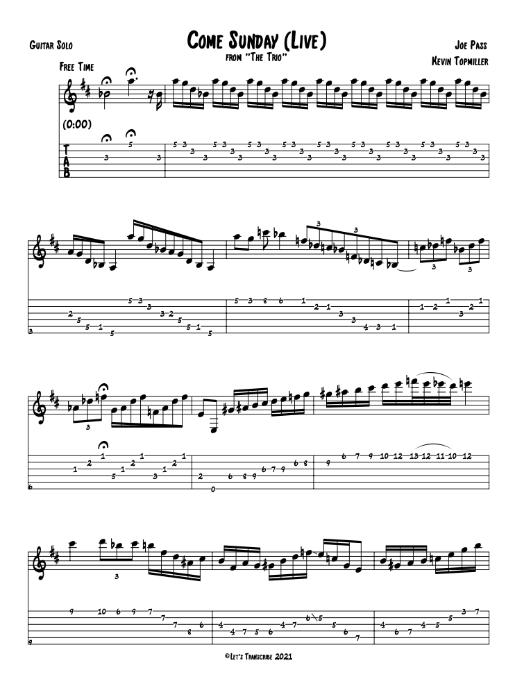 "Come Sunday" - Joe Pass (Jazz Guitar Transcription)