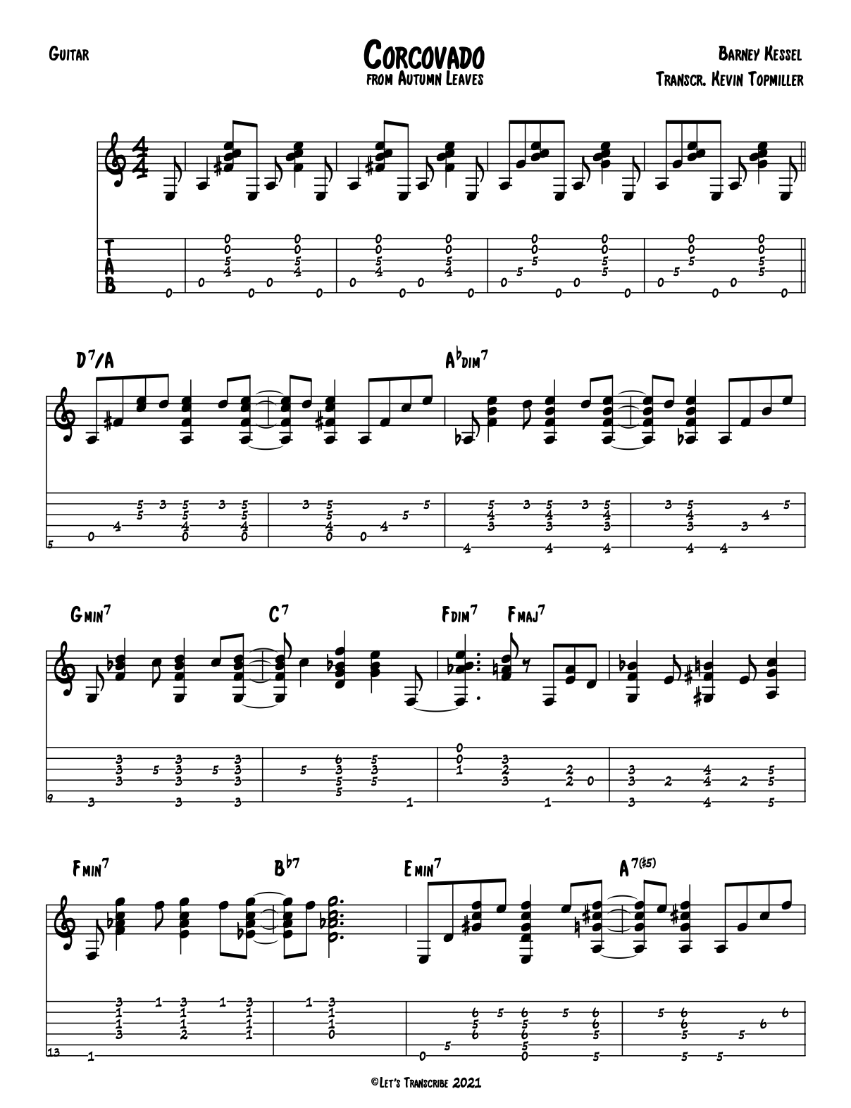 "Corcovado" - Barney Kessel (Jazz Guitar Transcription)