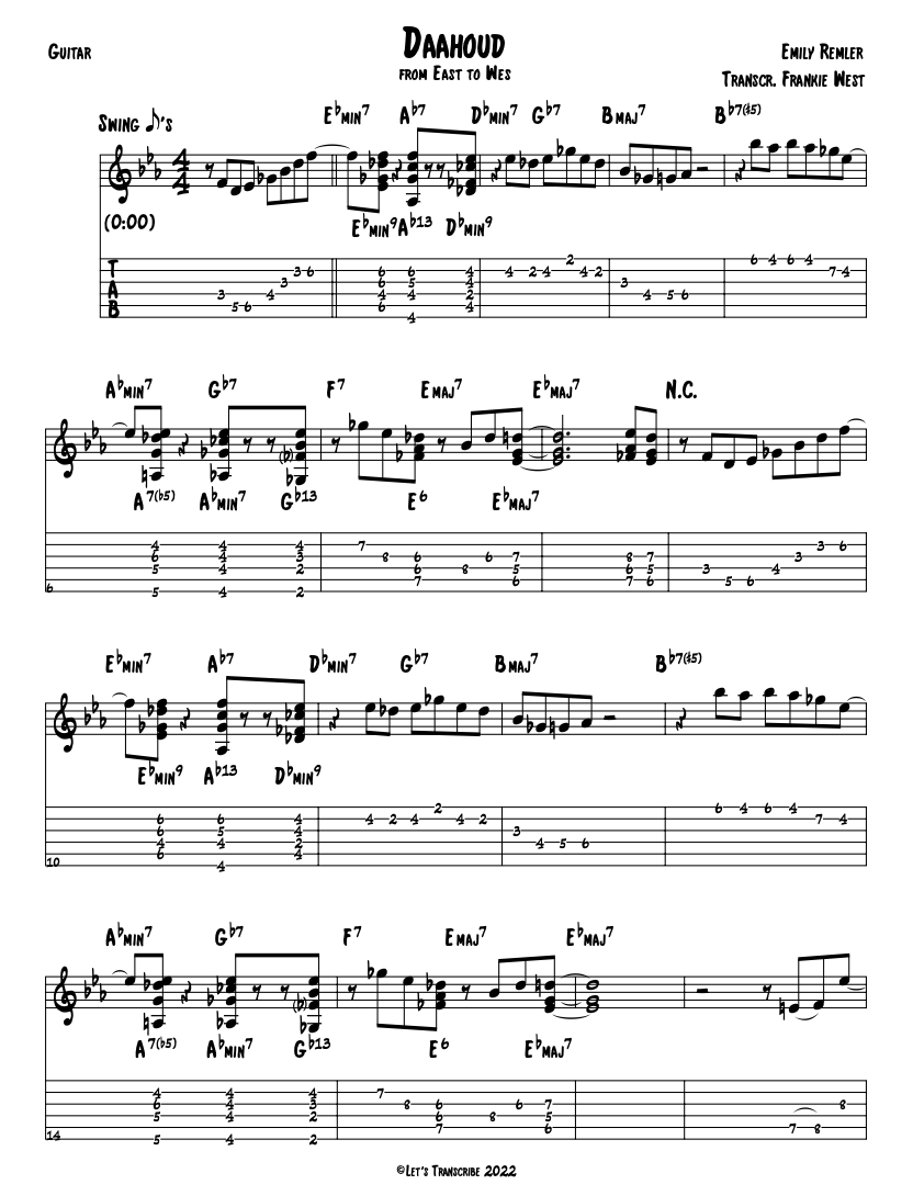 "Daahoud" - Emily Remler (Jazz Guitar Transcription)