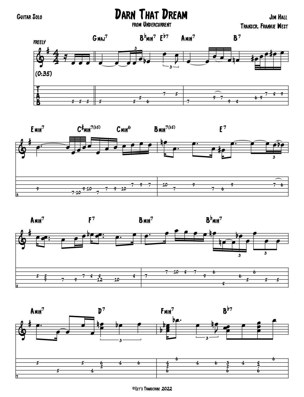 "Darn That Dream" - Jim Hall (Jazz Guitar Transcription)