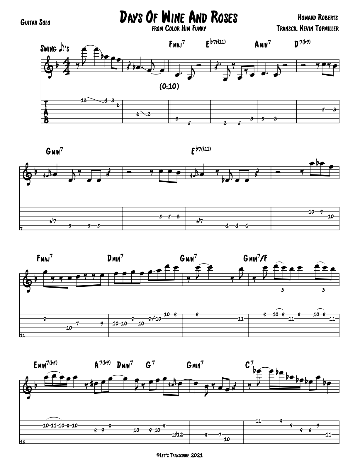 "Days of Wine and Roses" - Howard Roberts (Jazz Guitar Transcription)