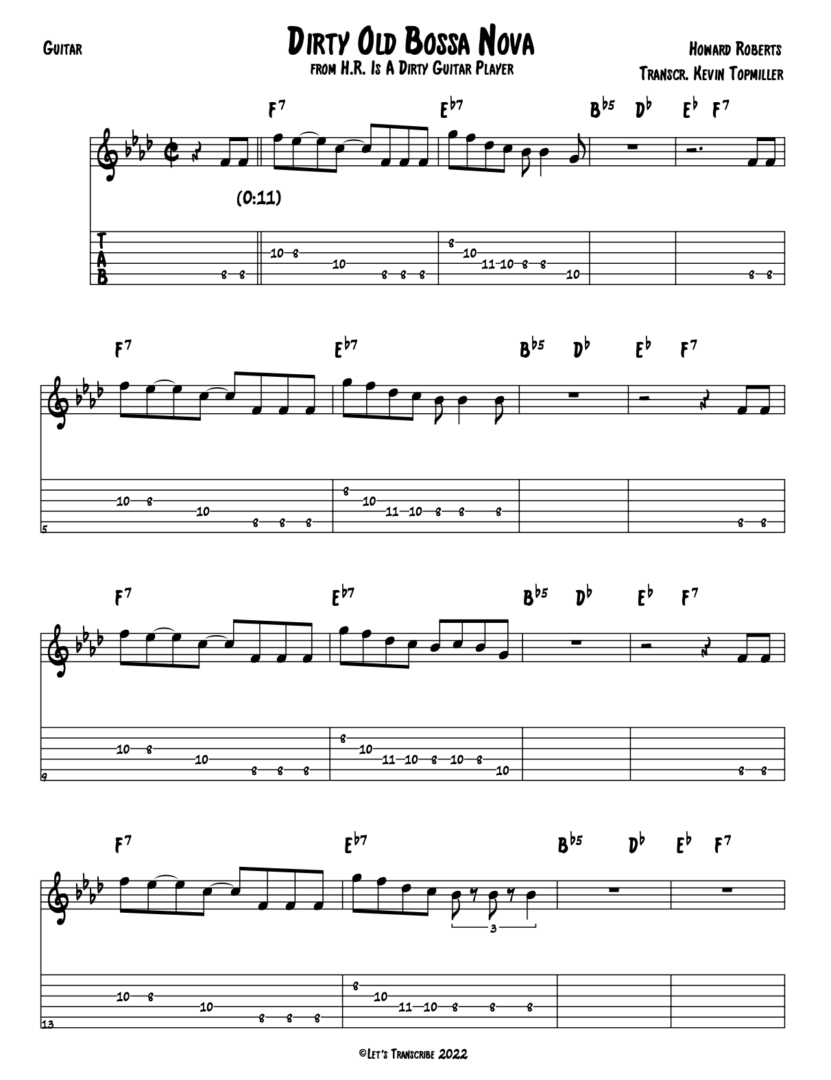 "Dirty Old Bossa Nova" - Howard Roberts (Jazz Guitar Transcription)