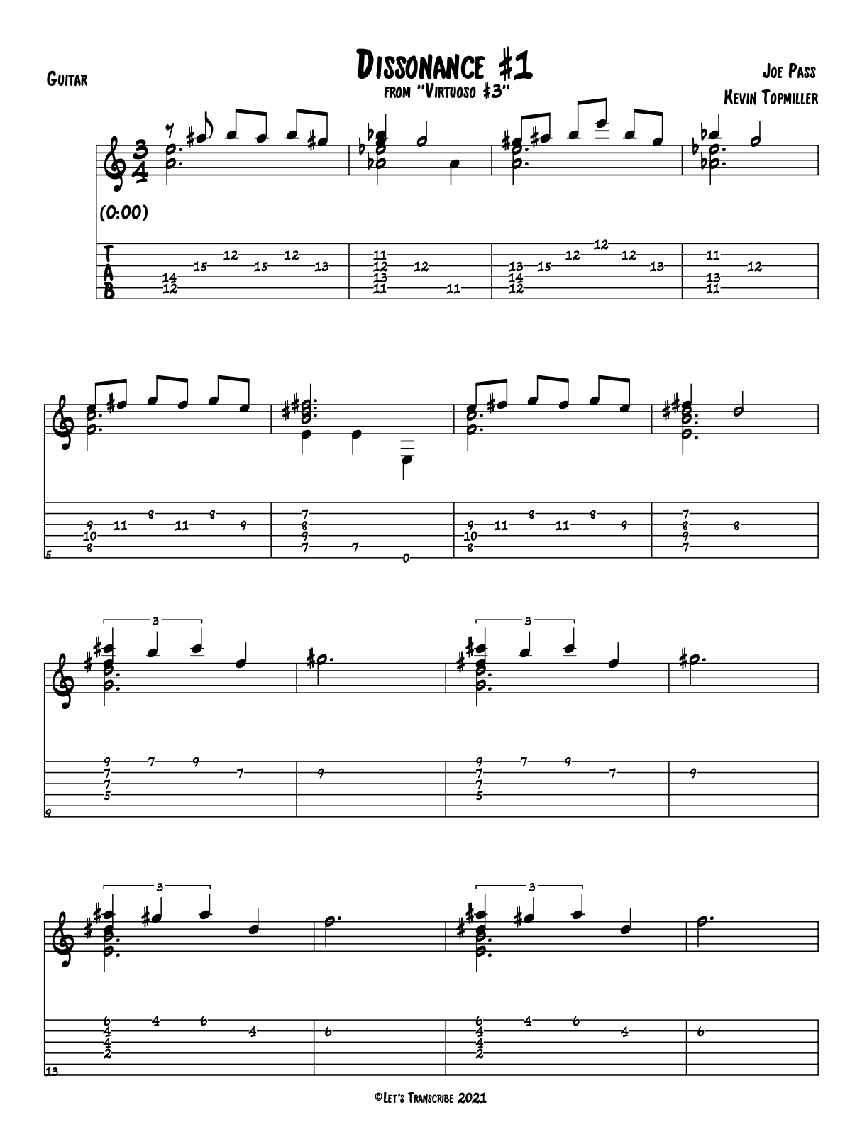 "Dissonance #1" - Joe Pass (Jazz Guitar Transcription)