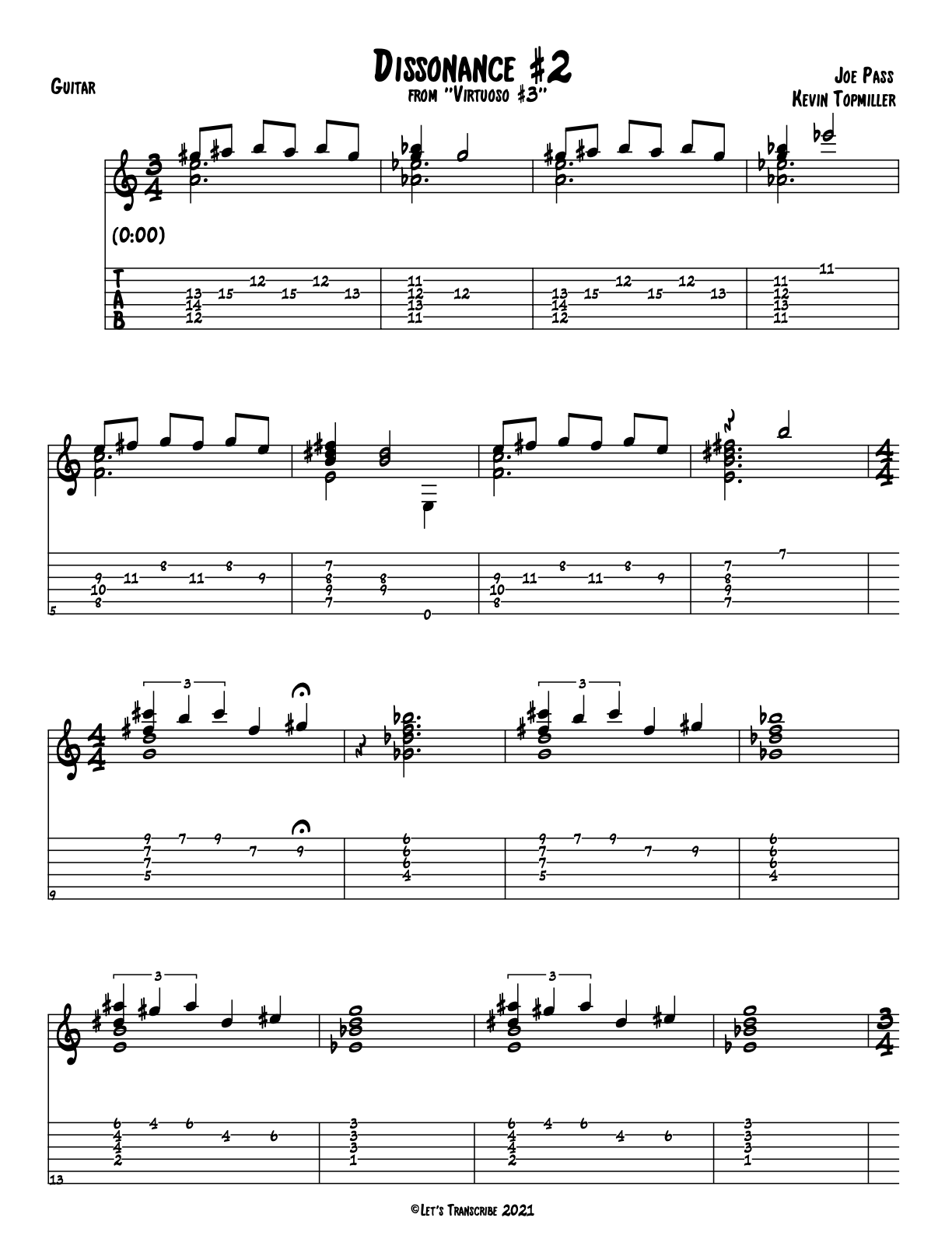 "Dissonance #2" - Joe Pass (Jazz Guitar Transcription)