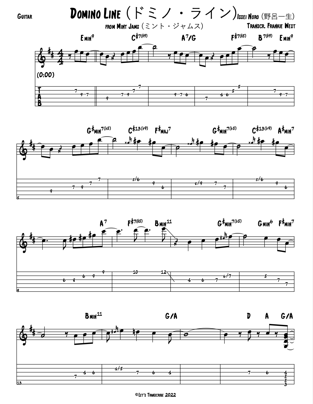 "Domino Line" - Casiopea (Jazz Guitar Transcription)