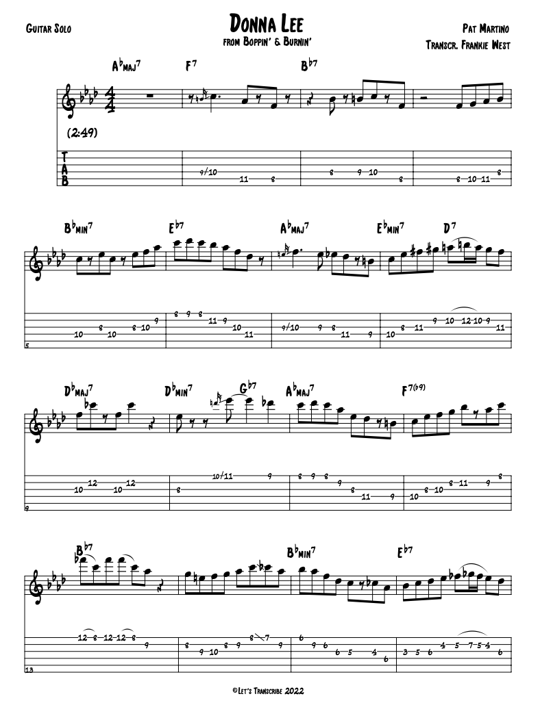 "Donna Lee" - Pat Martino (Jazz Guitar Transcription)