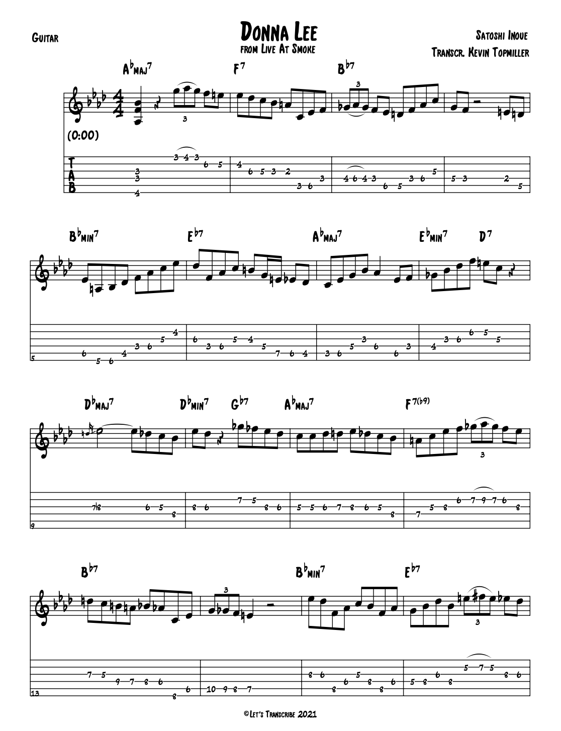 "Donna Lee" - Satoshi Inoue (Jazz Guitar Transcription)