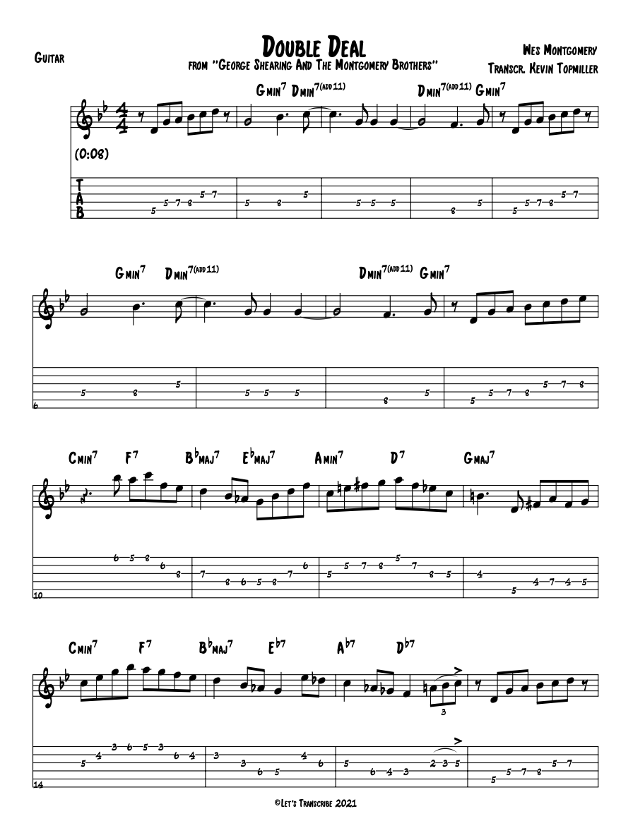 "Double Deal" - Wes Montgomery (Jazz Guitar Transcription)