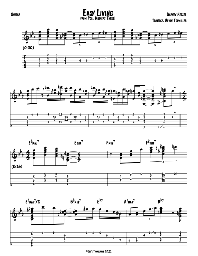 "Easy Living" - Barney Kessel (Jazz Guitar Transcription)