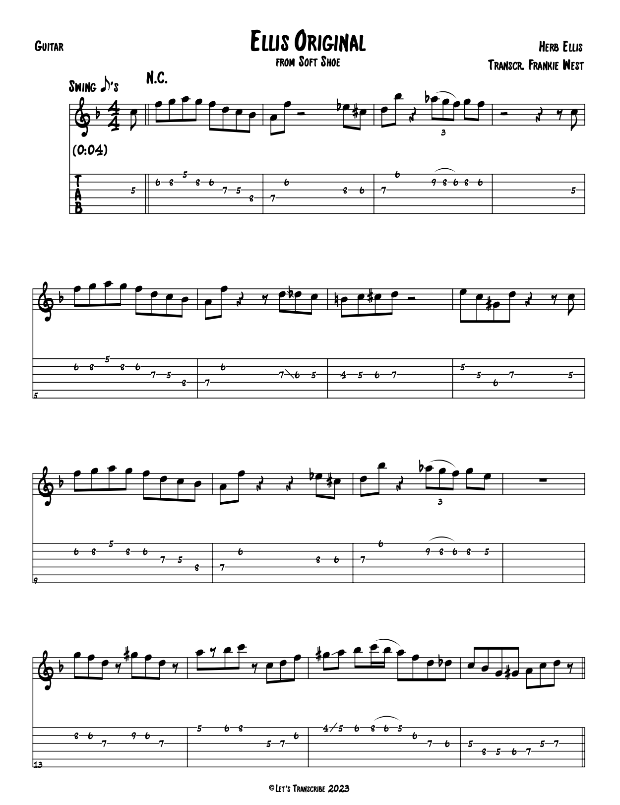 "Ellis Original" - Herb Ellis (Jazz Guitar Transcription)