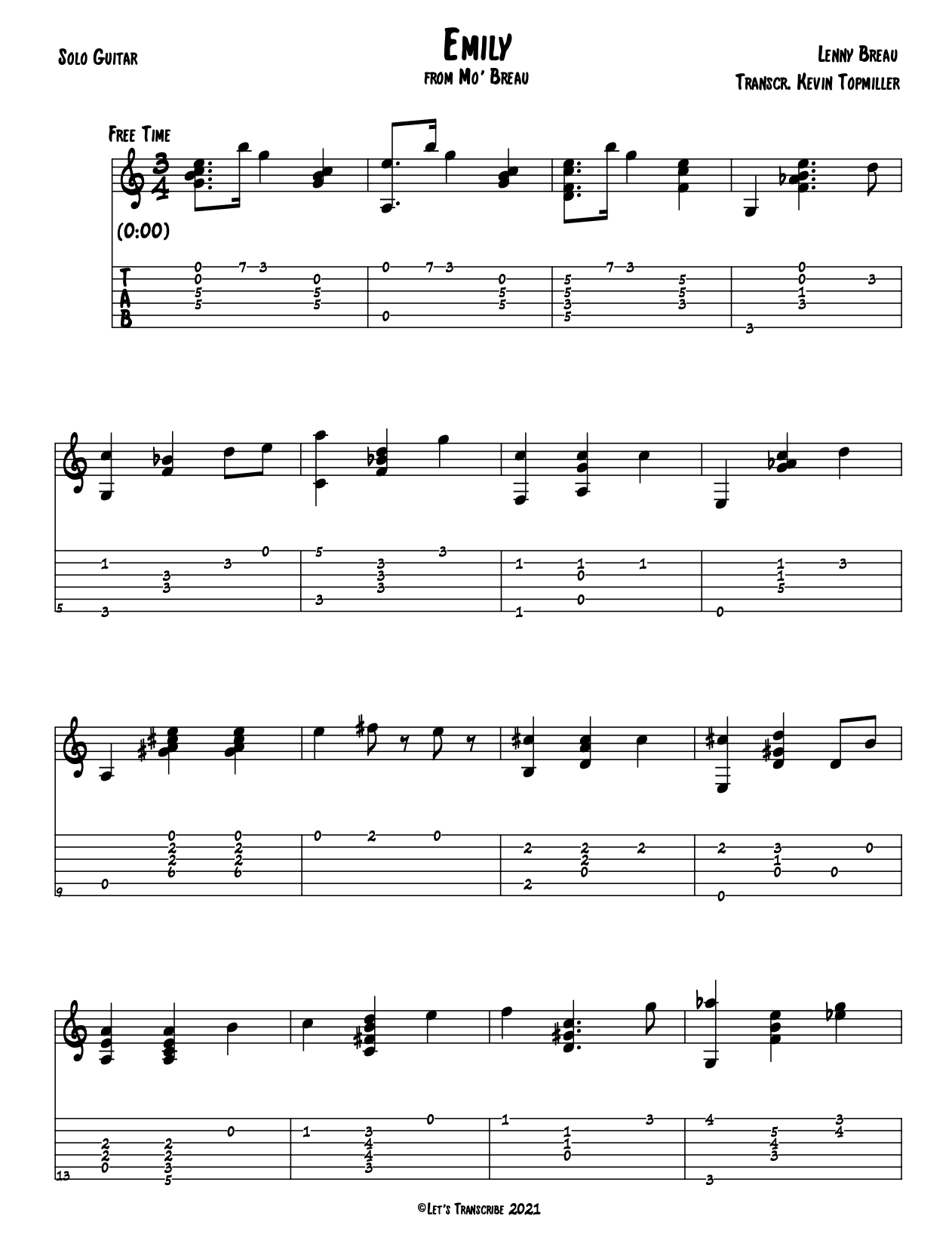 "Emily" - Lenny Breau (Jazz Guitar Transcription)