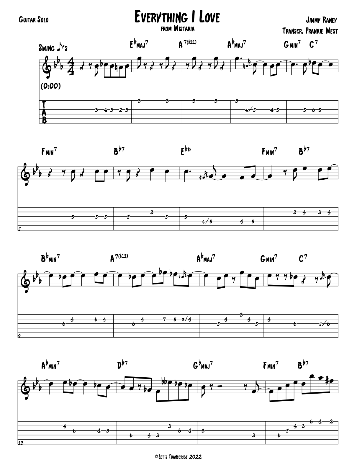 "Everything I Love" - Jimmy Raney (Jazz Guitar Transcription)