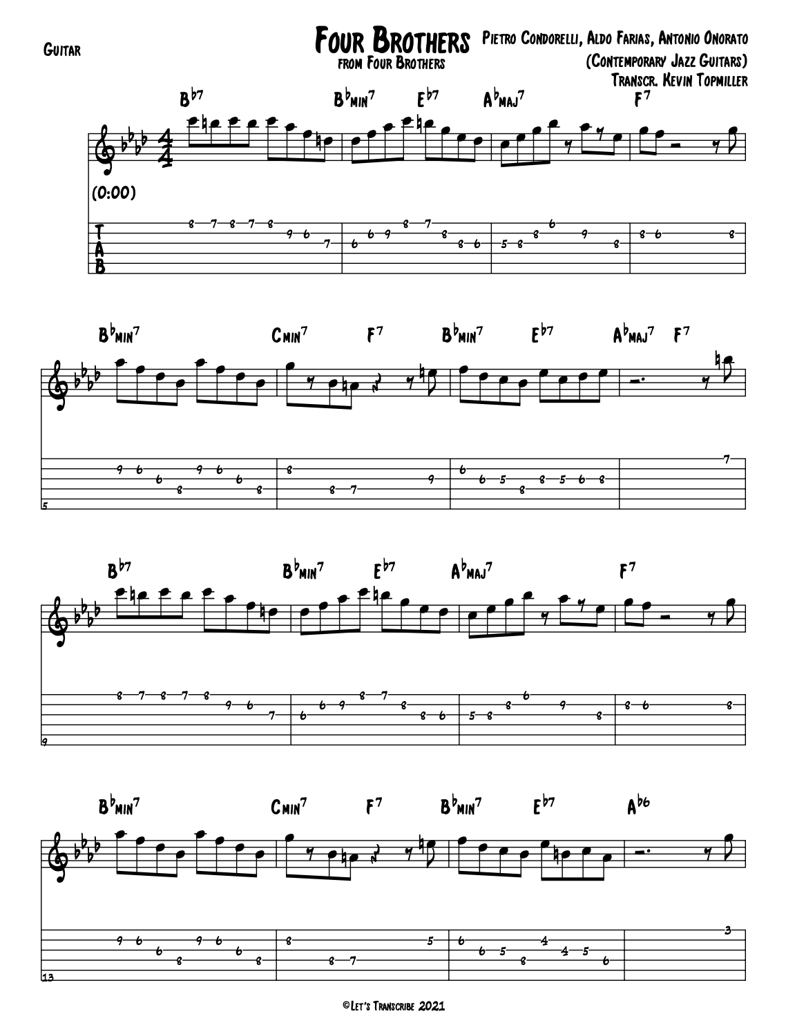 "Four Brothers" - Contemporary Jazz Guitars (Jazz Guitar Transcription)