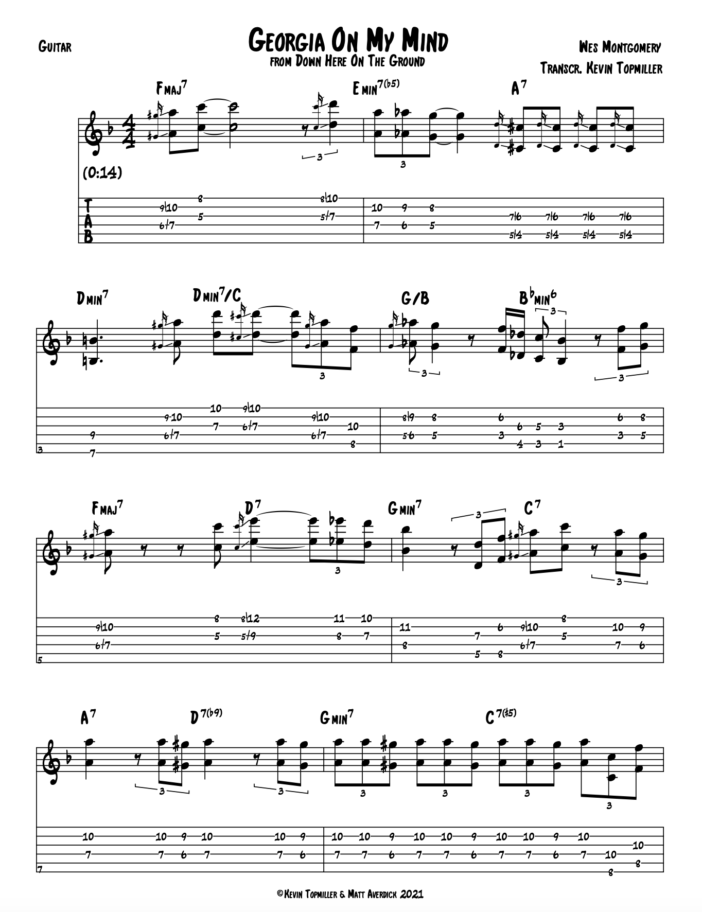 "Georgia On My Mind" - Wes Montgomery (Jazz Guitar Transcription)