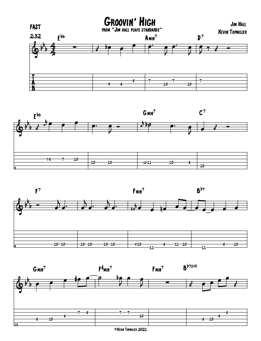 "Groovin' High" - Jim Hall (Jazz Guitar Transcription)