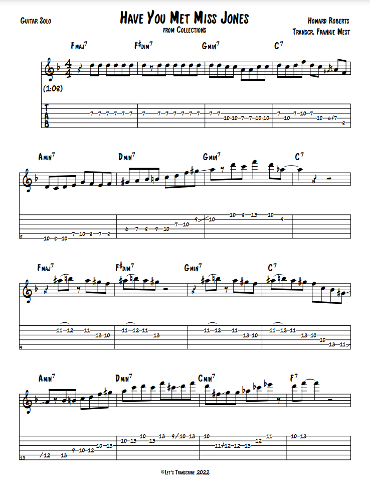 "Have You Met Miss Jones?" - Howard Roberts (Jazz Guitar Transcription)