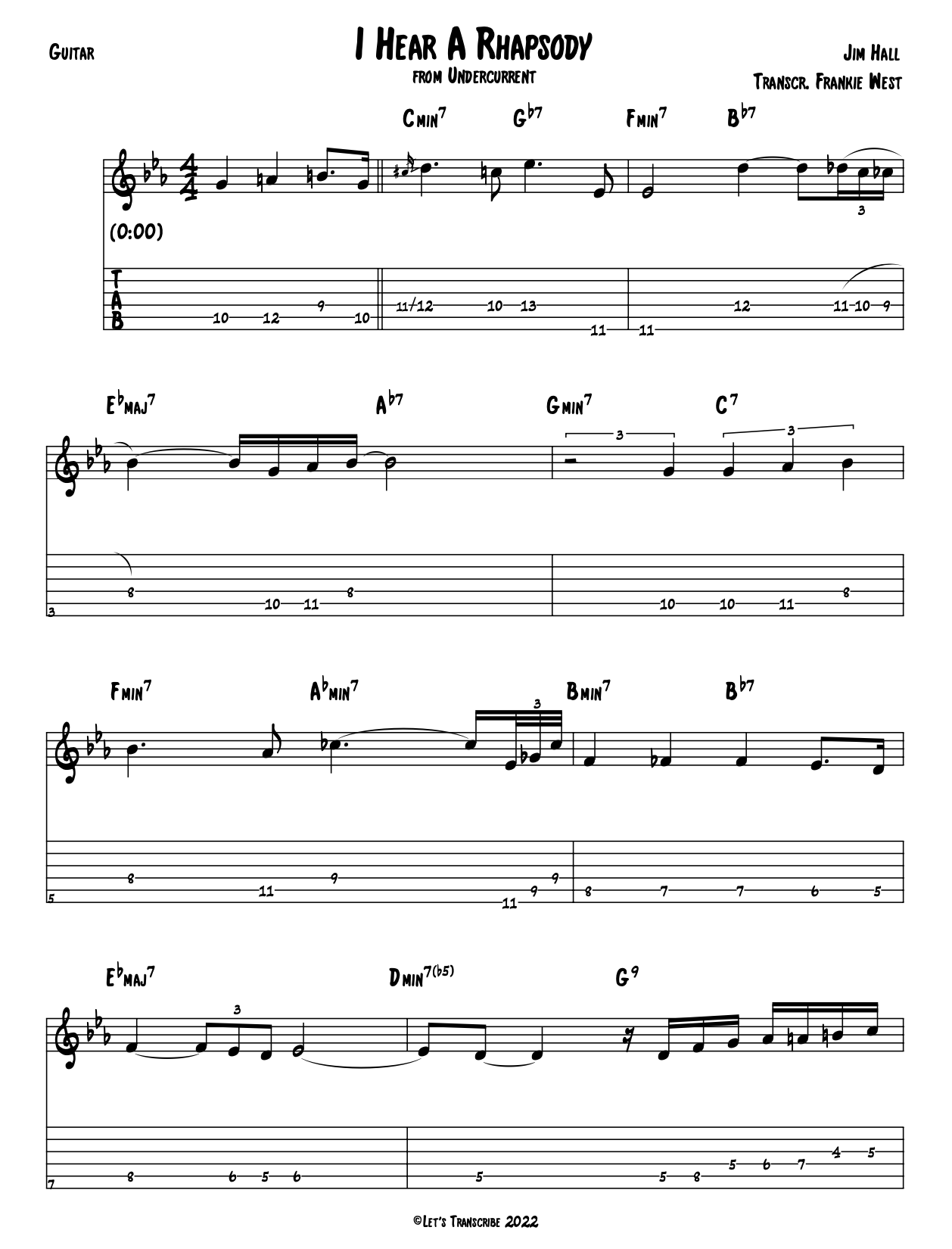 "I Hear a Rhapsody" - Jim Hall (Jazz Guitar Transcription)