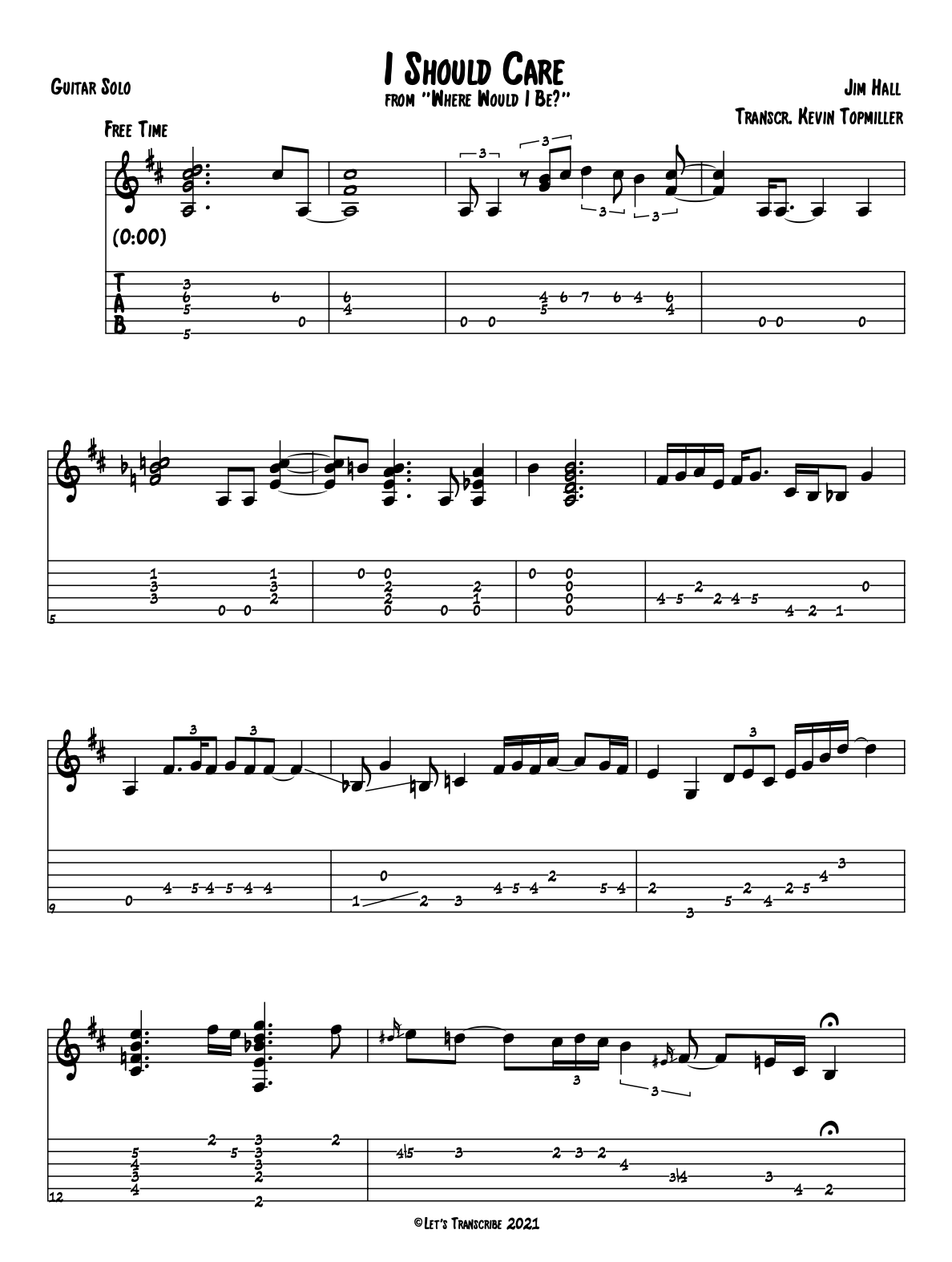 "I Should Care" - Jim Hall (Jazz Guitar Transcription)