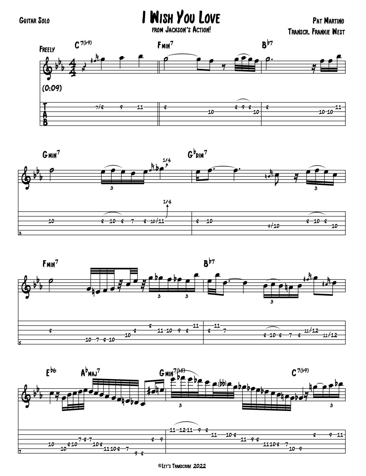 "I Wish You Love" - Pat Martino (Jazz Guitar Transcription)